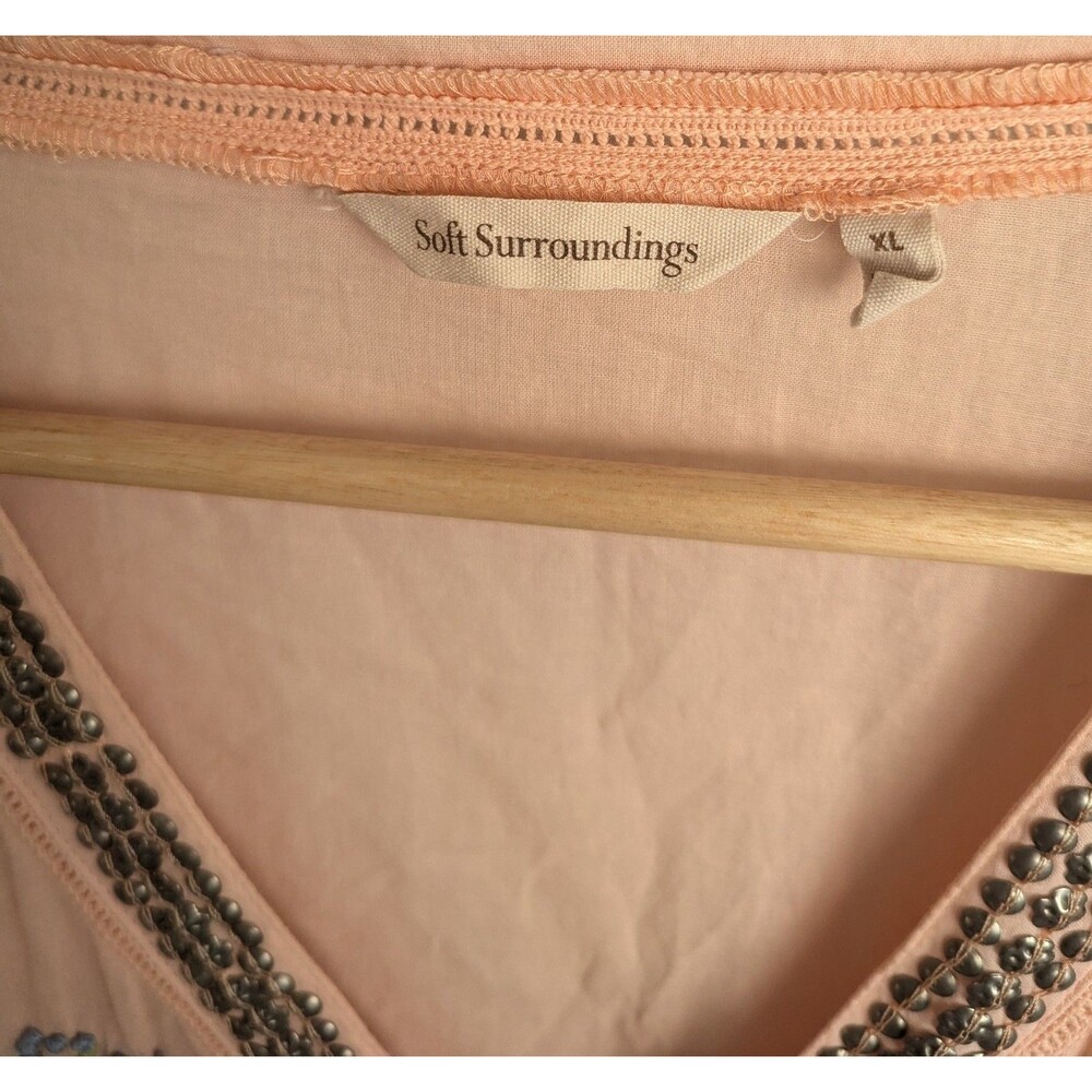 Soft Surroundings Colorful Embroidery &  Beads Blouse Top Sz XL Peach Button Up - Picture 5 of 9